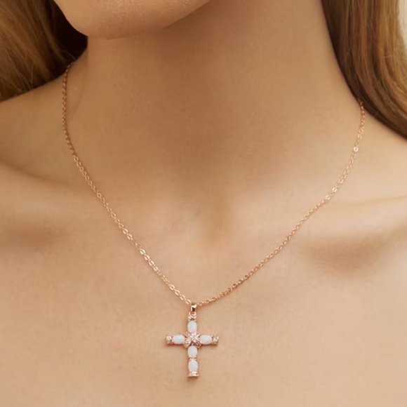 Opal Cross Pendant Necklace - Picture 7 of 12